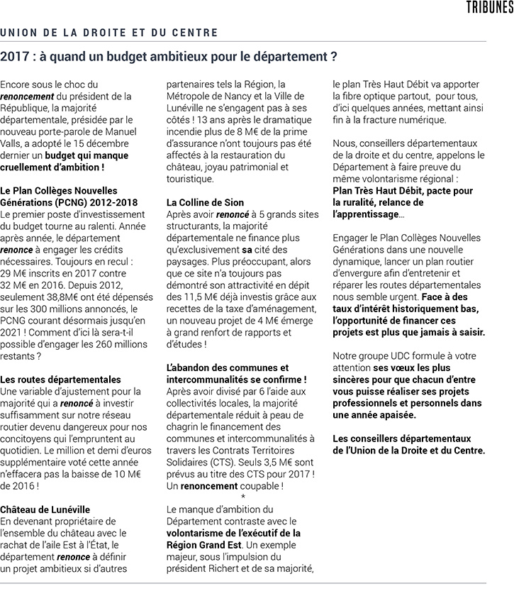 Tribune UDC - Magazine du Département 54